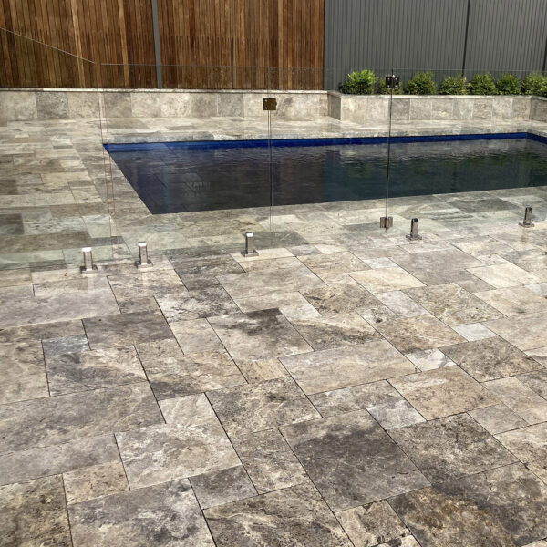 Silver Travertine Pool Pavers - Silver Travertine French Pattern Pavers