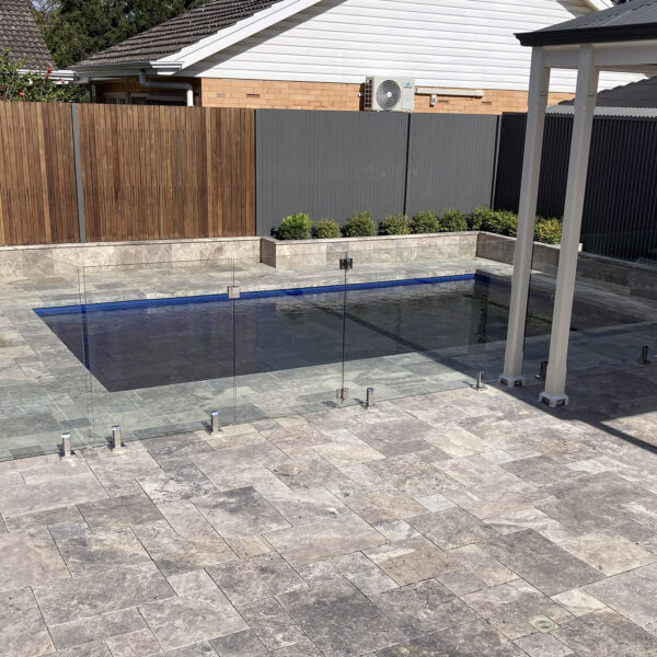 Silver Travertine Pool Coping Pavers - Silver Travertine French Pattern Pavers