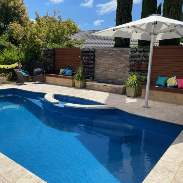 Medium Light Travertine 600 x 300 Pool Pavers with Coping